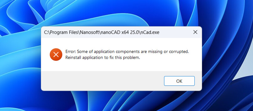 Ошибка: Some of application components are missing or corrupted ...